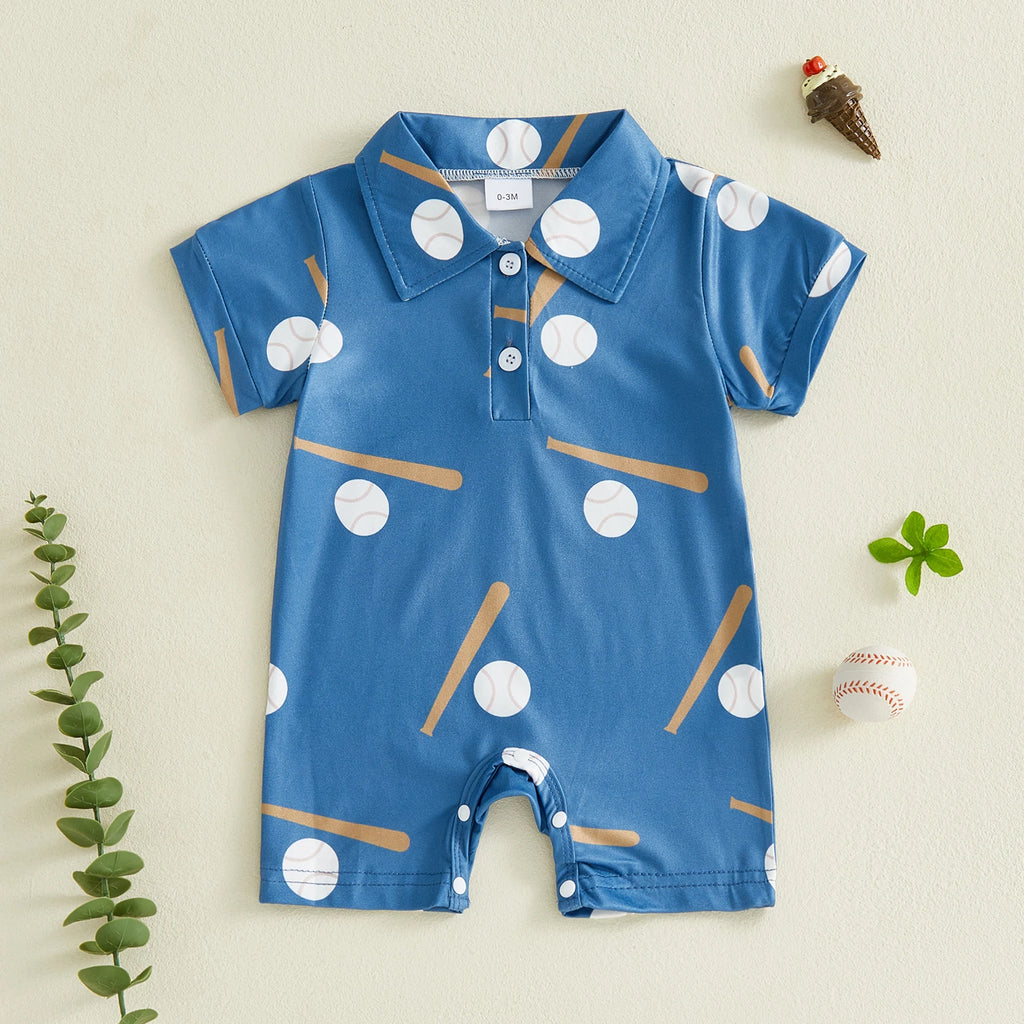 Baseball Print Baby Romper