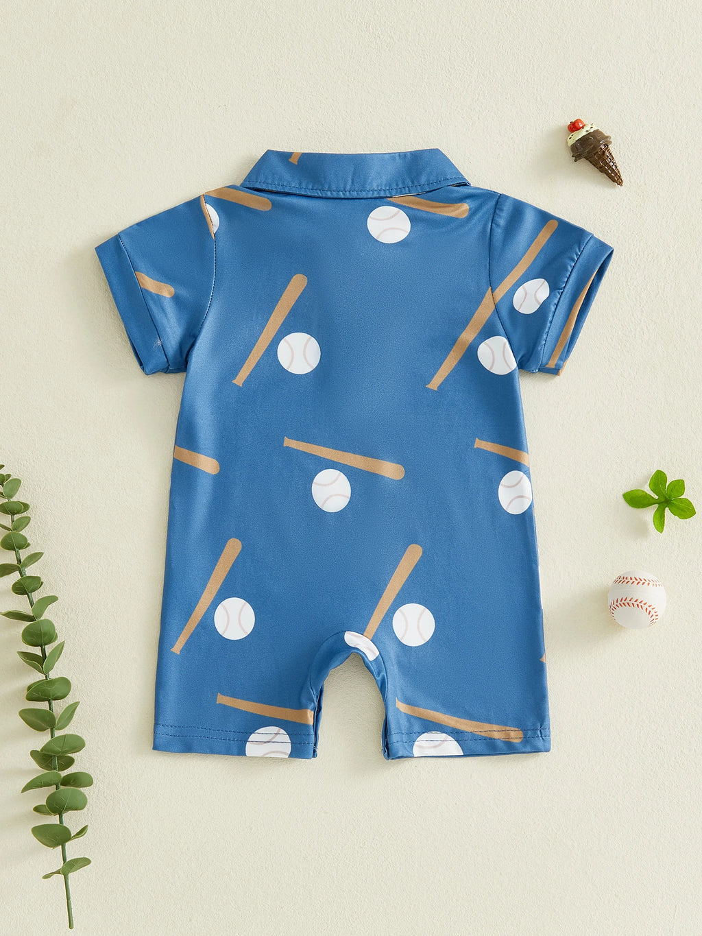 Baseball Print Baby Romper