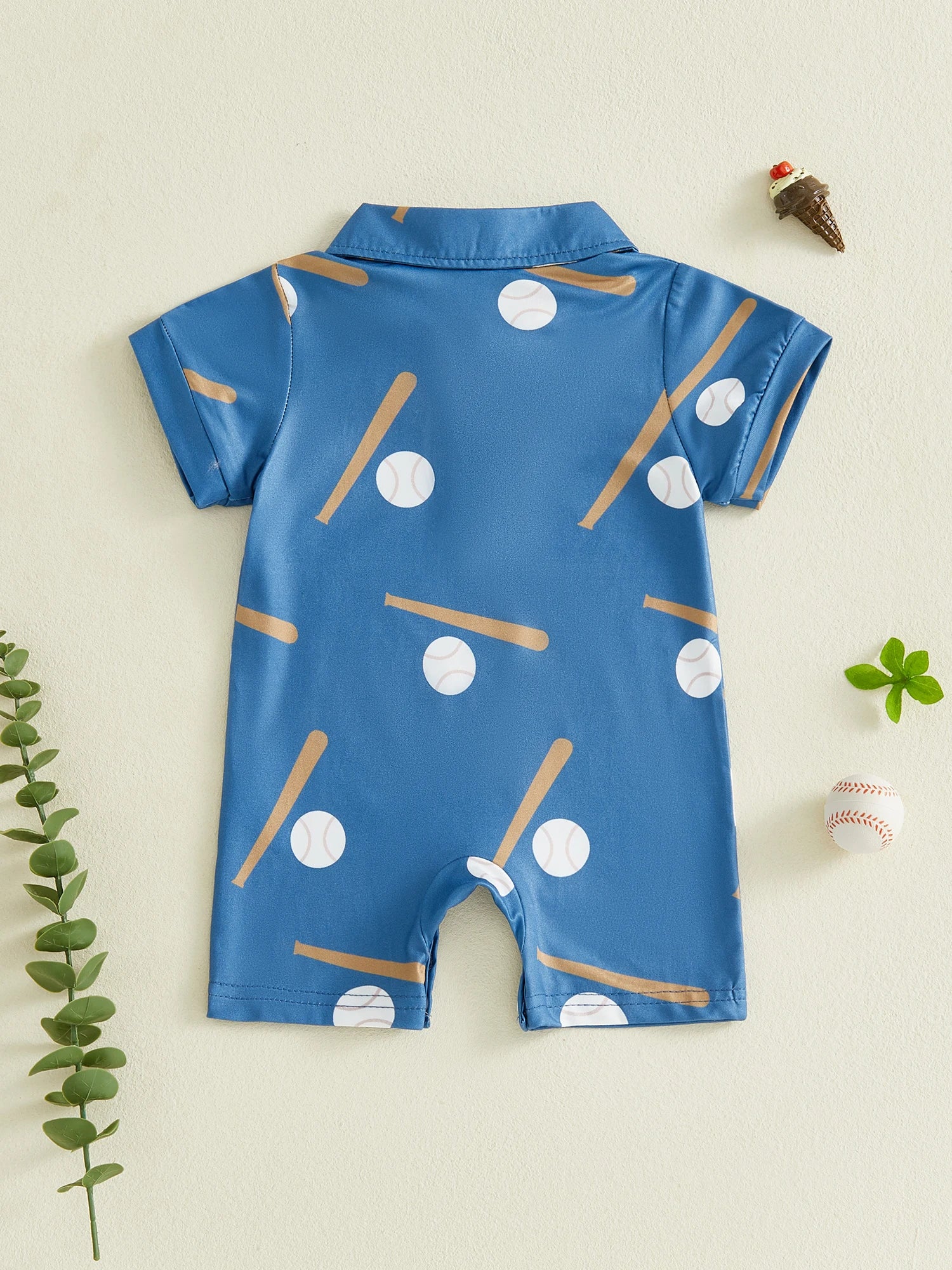 Baseball Print Baby Romper