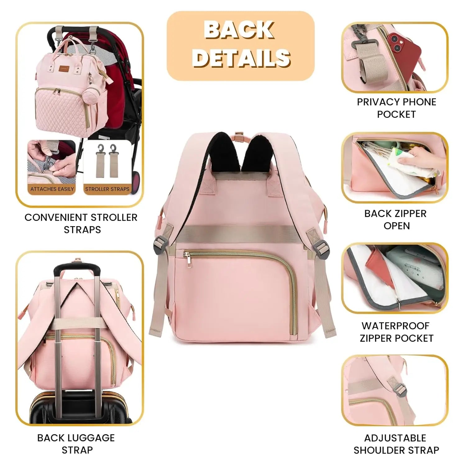 Pink Diaper Backpack Set (35L)