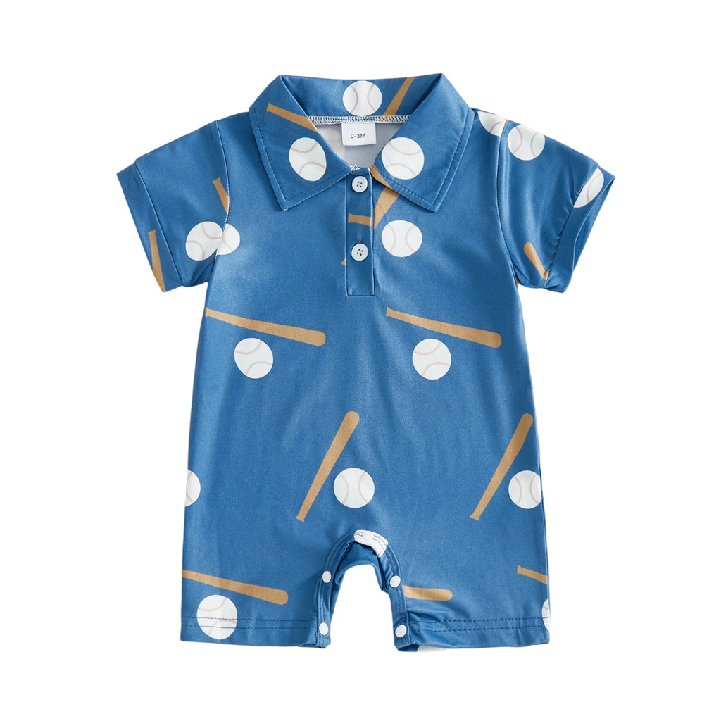 Baseball Print Baby Romper